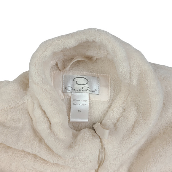 Oscar De La Renta Vintage Plush Robe Jacket Cream Full Zip Small Medium - Picture 5 of 5